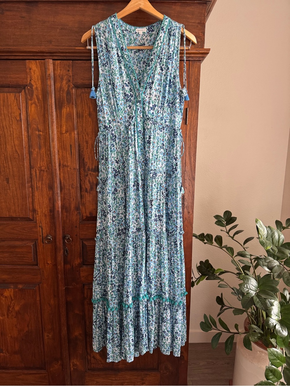 Poupette St. Barth Nana Floral Print Maxi Dress Blue Size Small